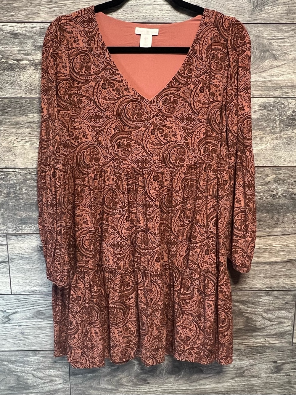 Rachel Ashwell Dusty Rose Paisley Long Sleeve Babydoll Dress Women’s Small- Boho